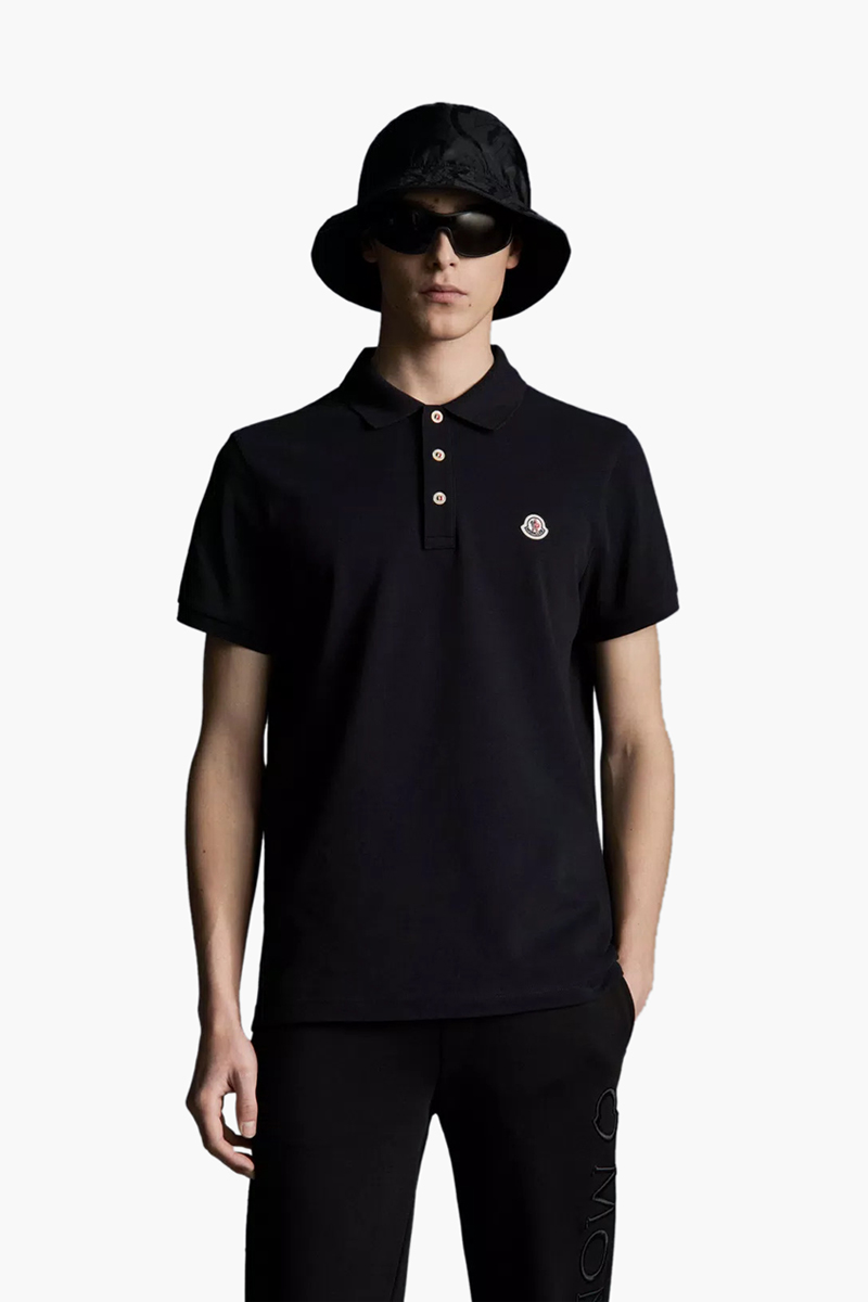 MONCLER Men Logo Patch Polo Shirt in Black Cotton Piquet 1