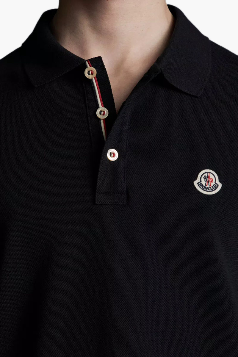 MONCLER Men Logo Patch Polo Shirt in Black Cotton Piquet 3