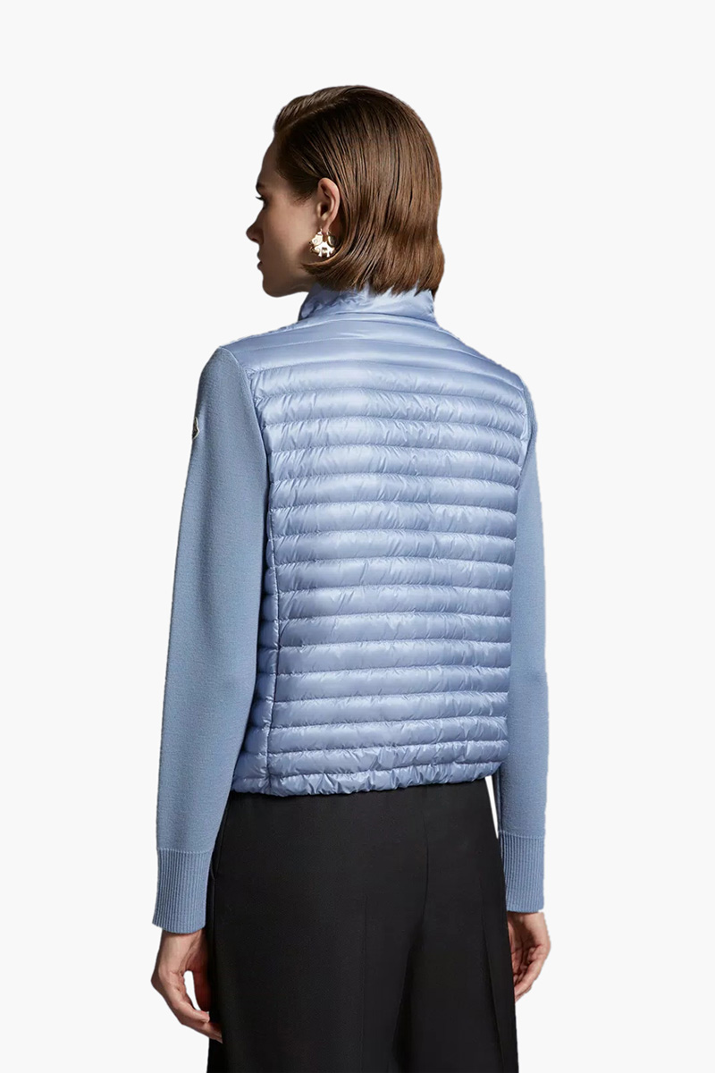 MONCLER Women Padded Wool Cardigan in Blue with Down-Filled Front 2