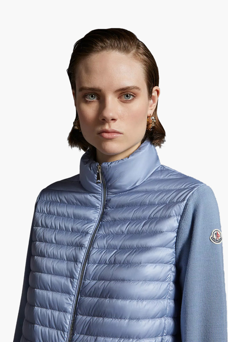 MONCLER Women Padded Wool Cardigan in Blue with Down-Filled Front 3