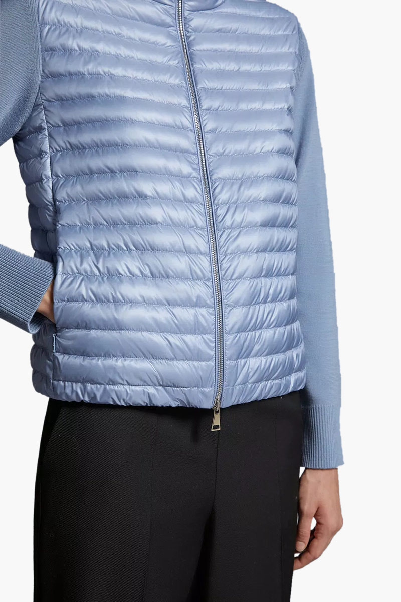 MONCLER Women Padded Wool Cardigan in Blue with Down-Filled Front 4