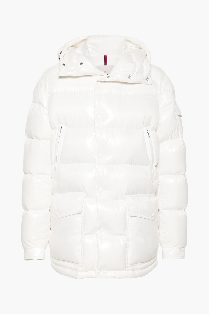 MONCLER Men Chiablese Short Down Jacket in White Recycled Nylon Laque with Hoodie 0