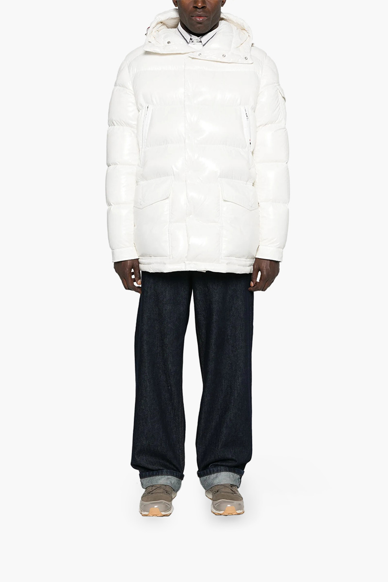 MONCLER Men Chiablese Short Down Jacket in White Recycled Nylon Laque with Hoodie 1