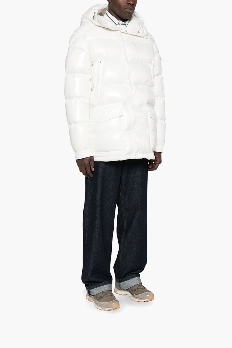 MONCLER Men Chiablese Short Down Jacket in White Recycled Nylon Laque with Hoodie 3