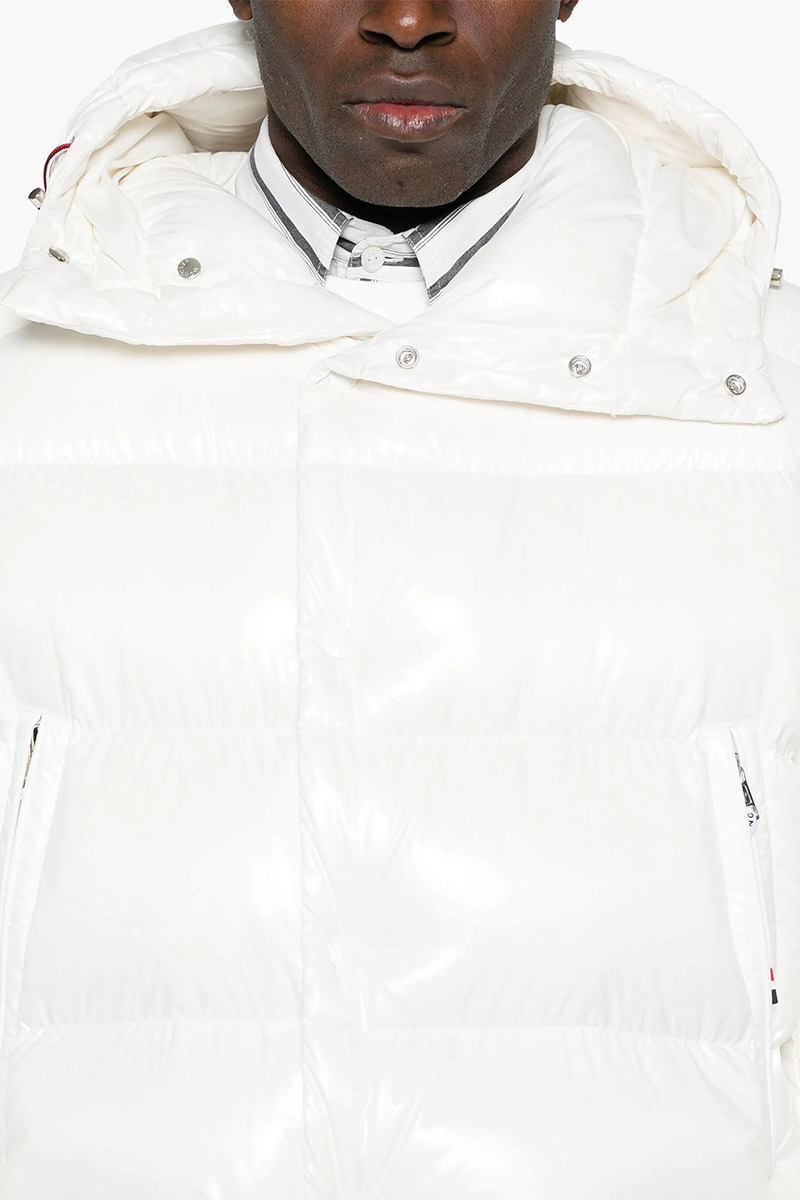 MONCLER Men Chiablese Short Down Jacket in White Recycled Nylon Laque with Hoodie 4