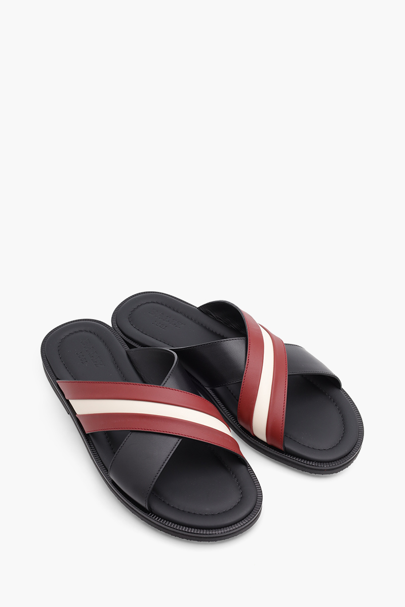 BALLY Men Jabil Crossover Sandals in Black/Red/White with Stripe 1