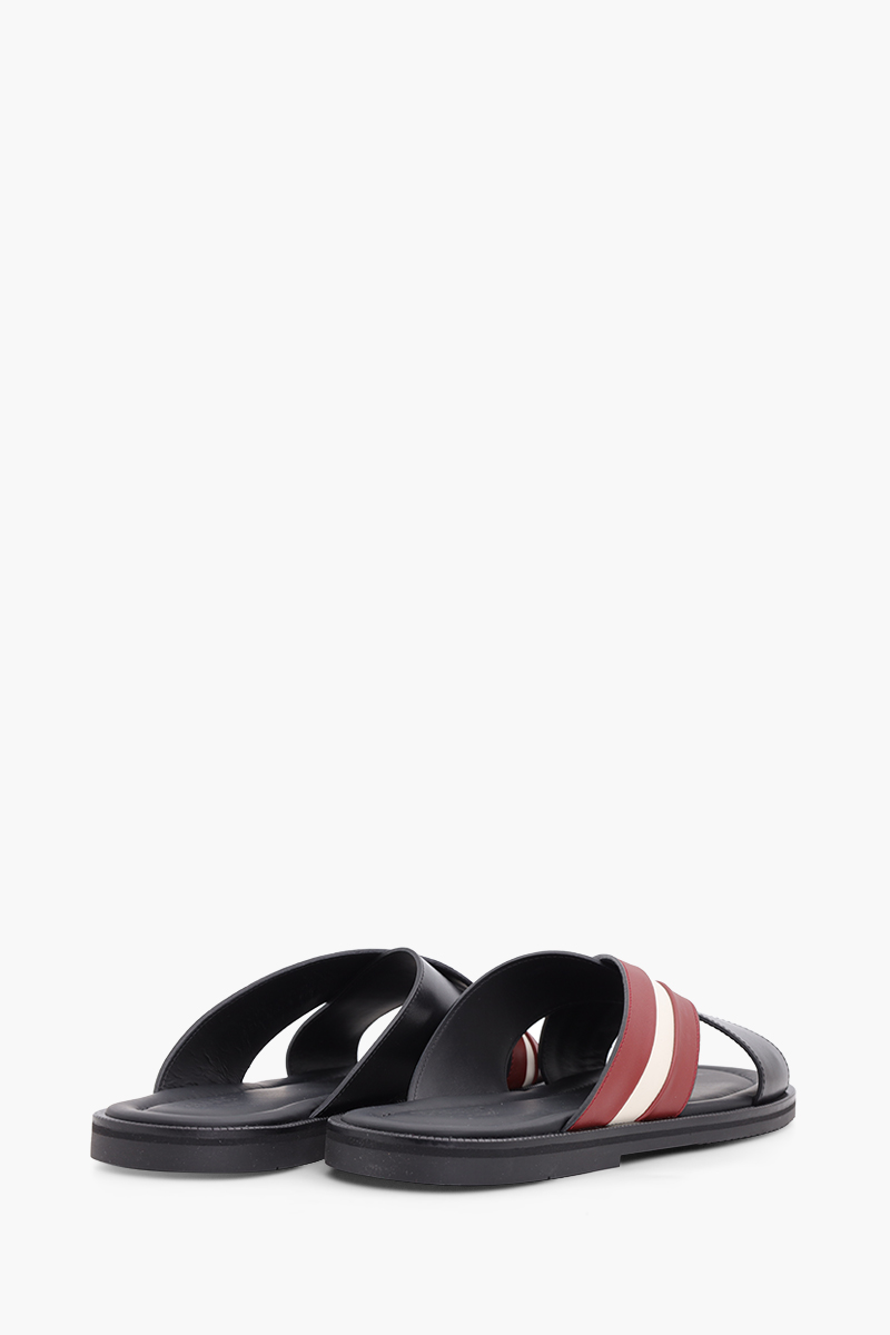 BALLY Men Jabil Crossover Sandals in Black/Red/White with Stripe 2