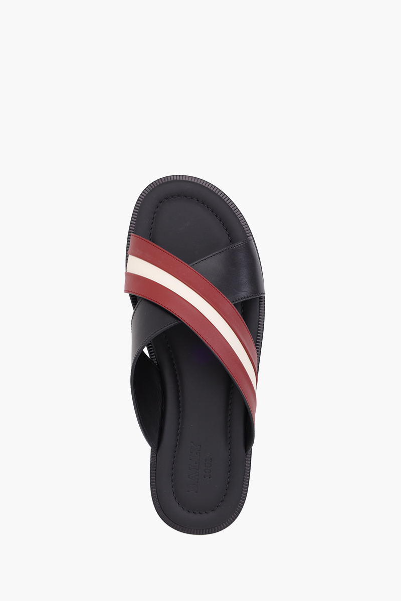 BALLY Men Jabil Crossover Sandals in Black/Red/White with Stripe 3