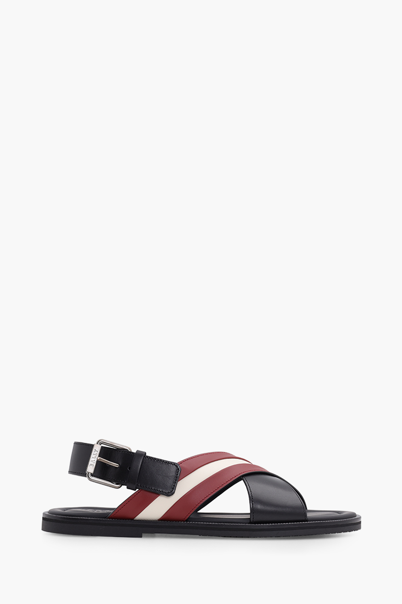 BALLY Men Jamilo Crossover Sandals in Black/Red/White with Backstrap 0