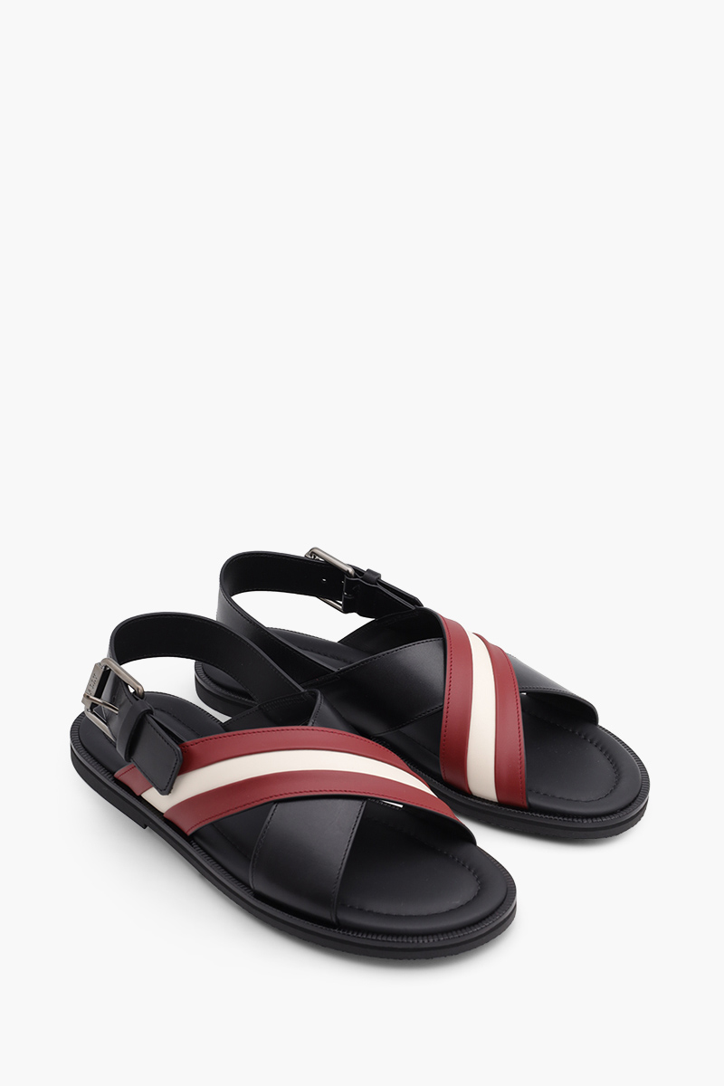 BALLY Men Jamilo Crossover Sandals in Black/Red/White with Backstrap 1