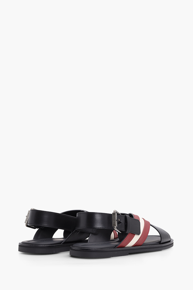 BALLY Men Jamilo Crossover Sandals in Black/Red/White with Backstrap 2