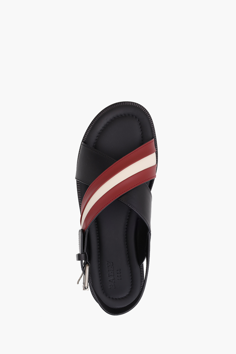 BALLY Men Jamilo Crossover Sandals in Black/Red/White with Backstrap 3