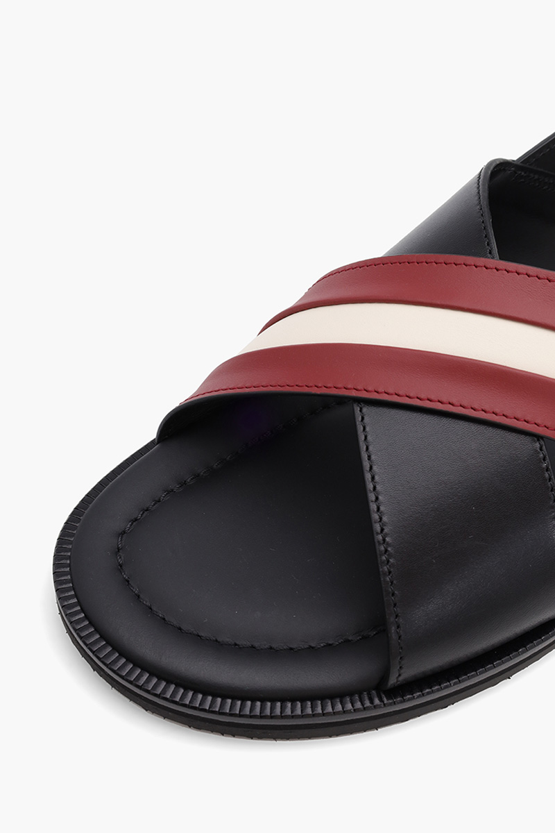 BALLY Men Jamilo Crossover Sandals in Black/Red/White with Backstrap 4