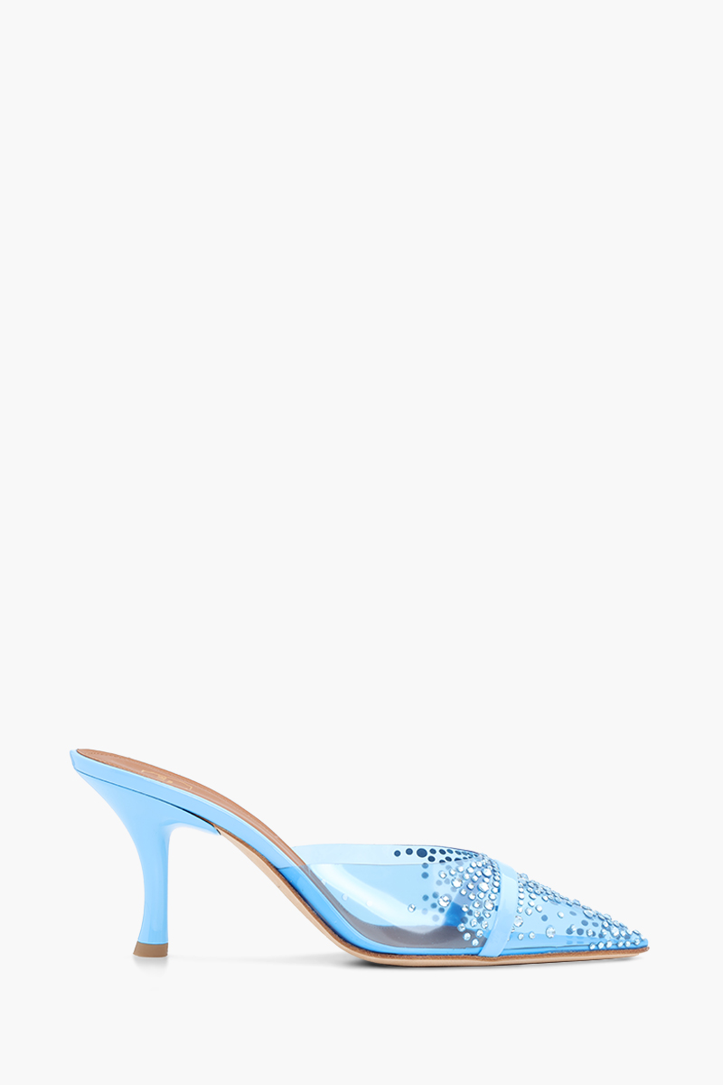 MALONE SOULIERS Joella Crystal Embellished Heeled Mules 70mm in Cyan/Cyan 0