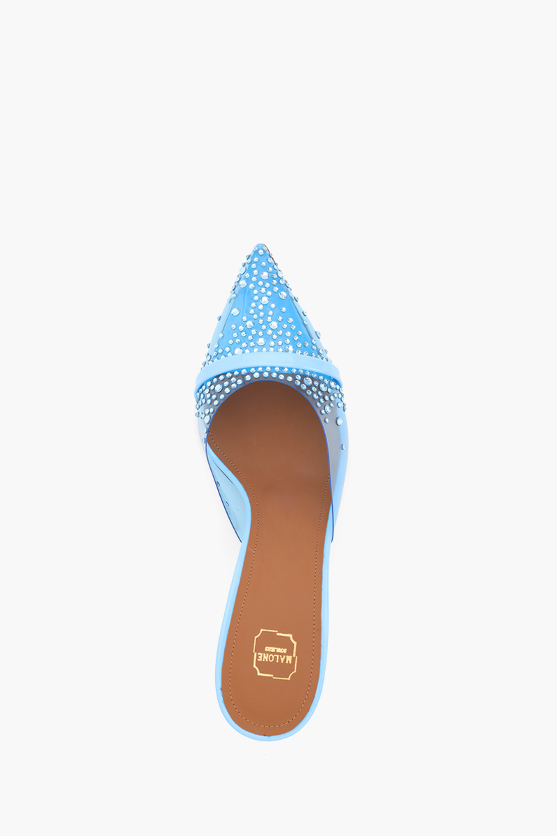 MALONE SOULIERS Joella Crystal Embellished Heeled Mules 70mm in Cyan/Cyan 3