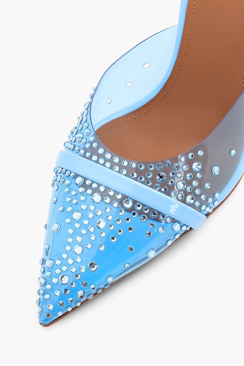 MALONE SOULIERS Joella Crystal Embellished Heeled Mules 70mm in Cyan/Cyan 4