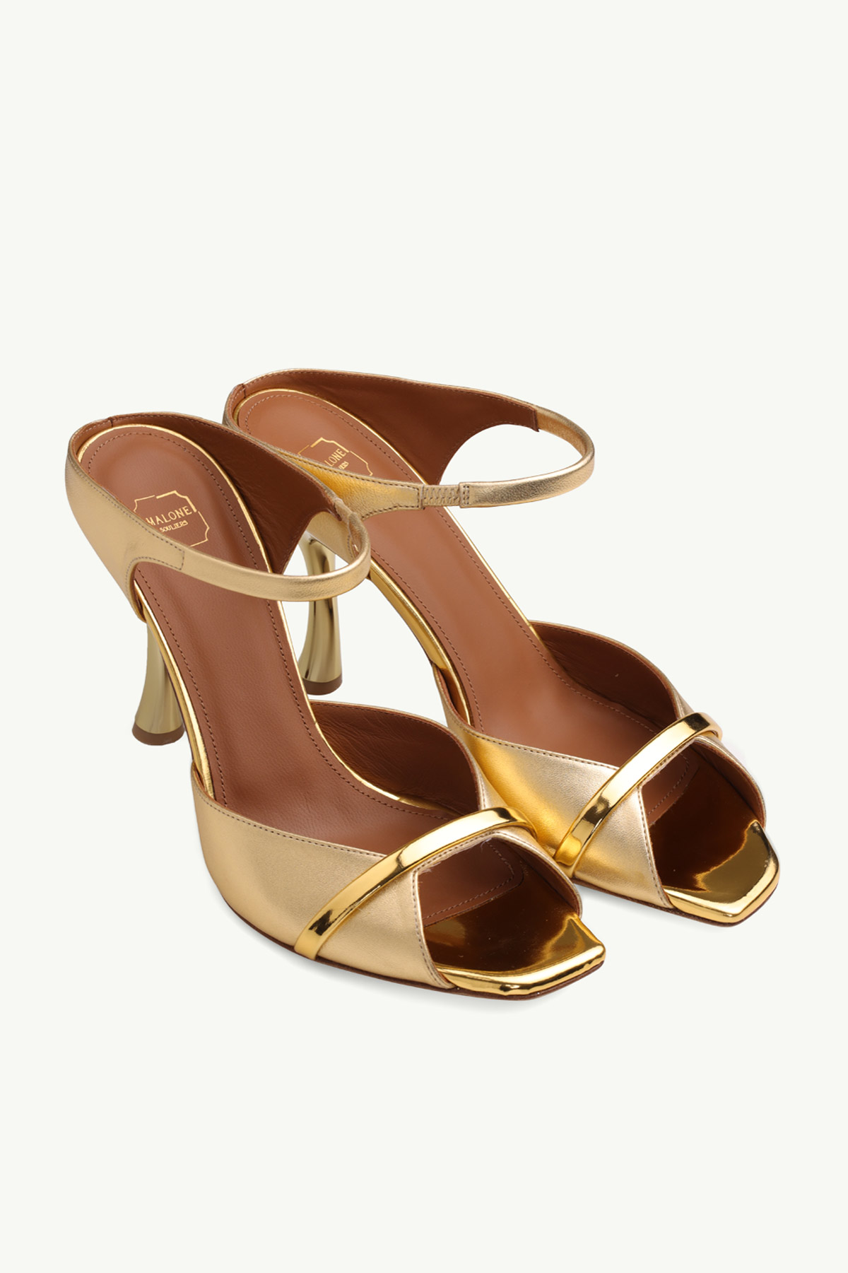 MALONE SOULIERS Jule Heeled Mules 90mm in Gold Metallic Nappa 1