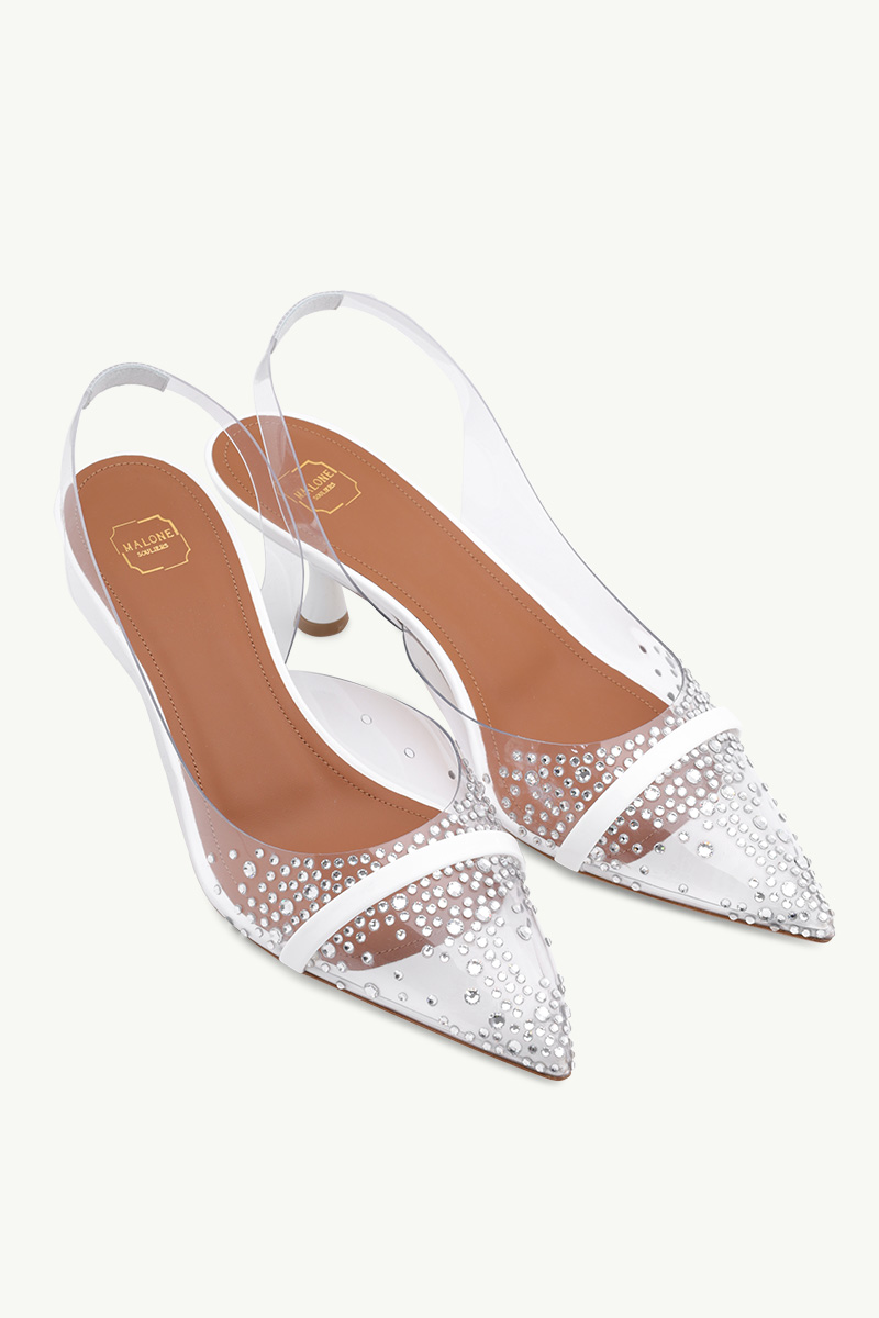 MALONE SOULIERS Juliette Slingback Pumps 45mm in Clear/White 1