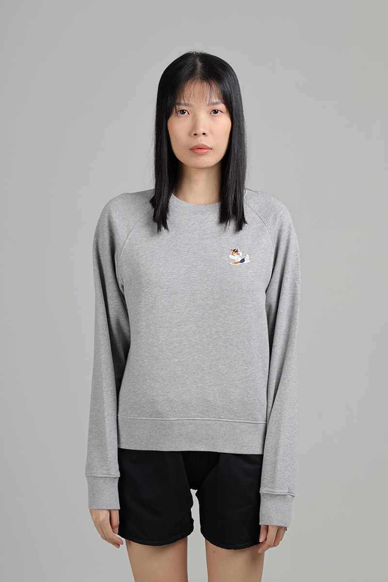 MAISON KITSUNE Women Dressed Fox Patch Adjusted Sweatshirt in Grey Melange 0