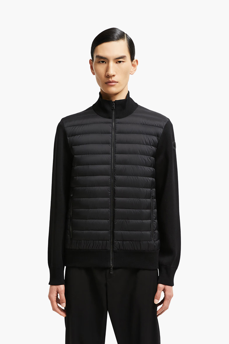MONCLER Men Padded Crêpe Zip-Up Cardigan in Black Cotton 1