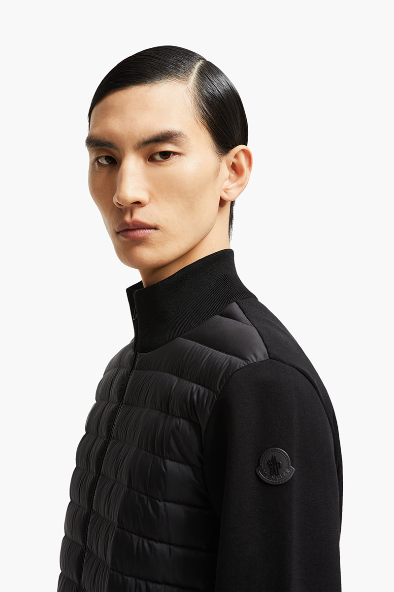 MONCLER Men Padded Crêpe Zip-Up Cardigan in Black Cotton 3