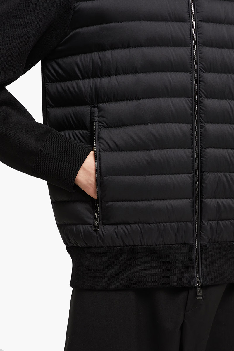 MONCLER Men Padded Crêpe Zip-Up Cardigan in Black Cotton 4
