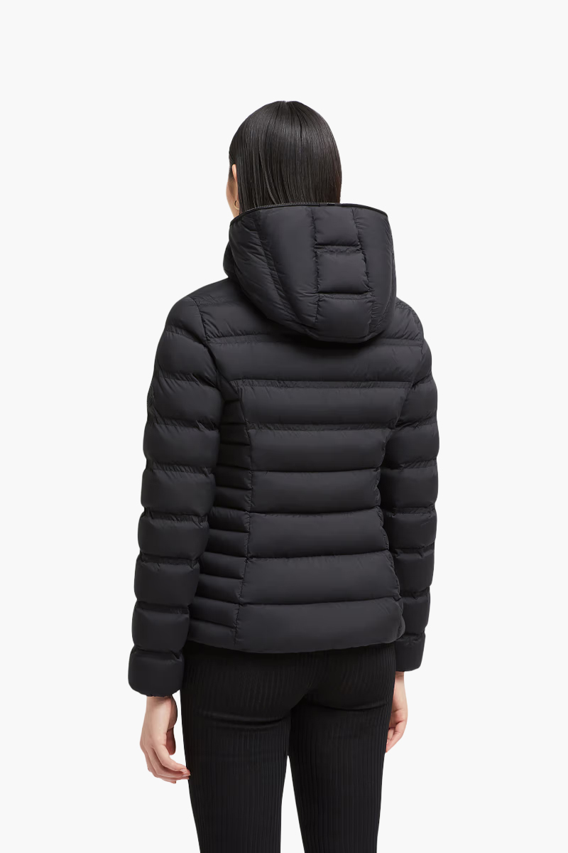 MONCLER Women Alete Short Down Jacket in Black Stretch Nylon with Hoodie 2