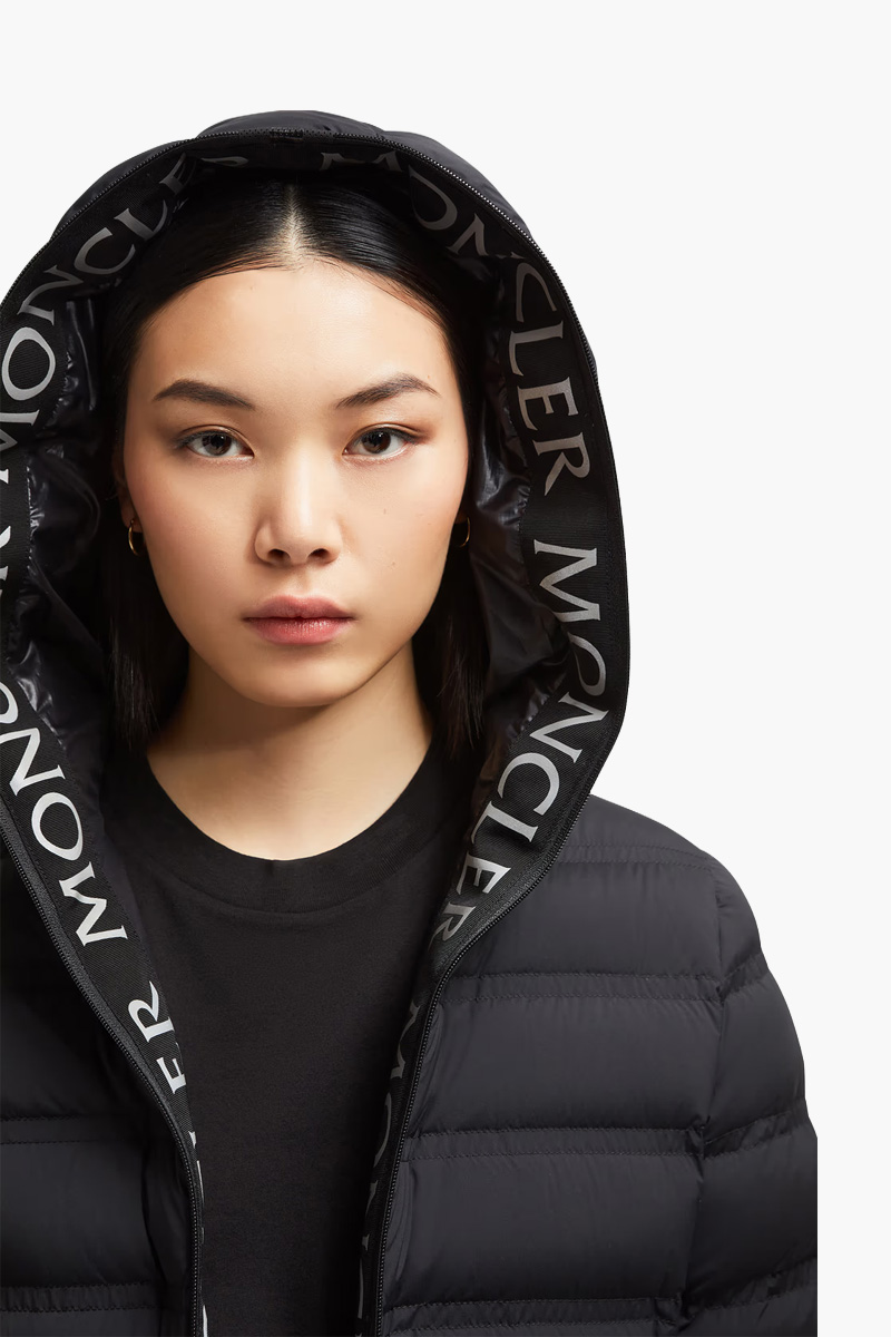 MONCLER Women Alete Short Down Jacket in Black Stretch Nylon with Hoodie 3