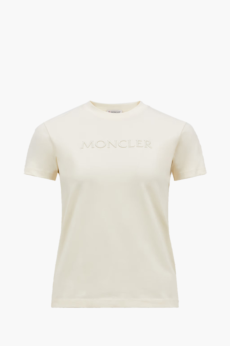 MONCLER Women Embroidered Tonal Logo T-Shirt in White Ivory Cotton 0