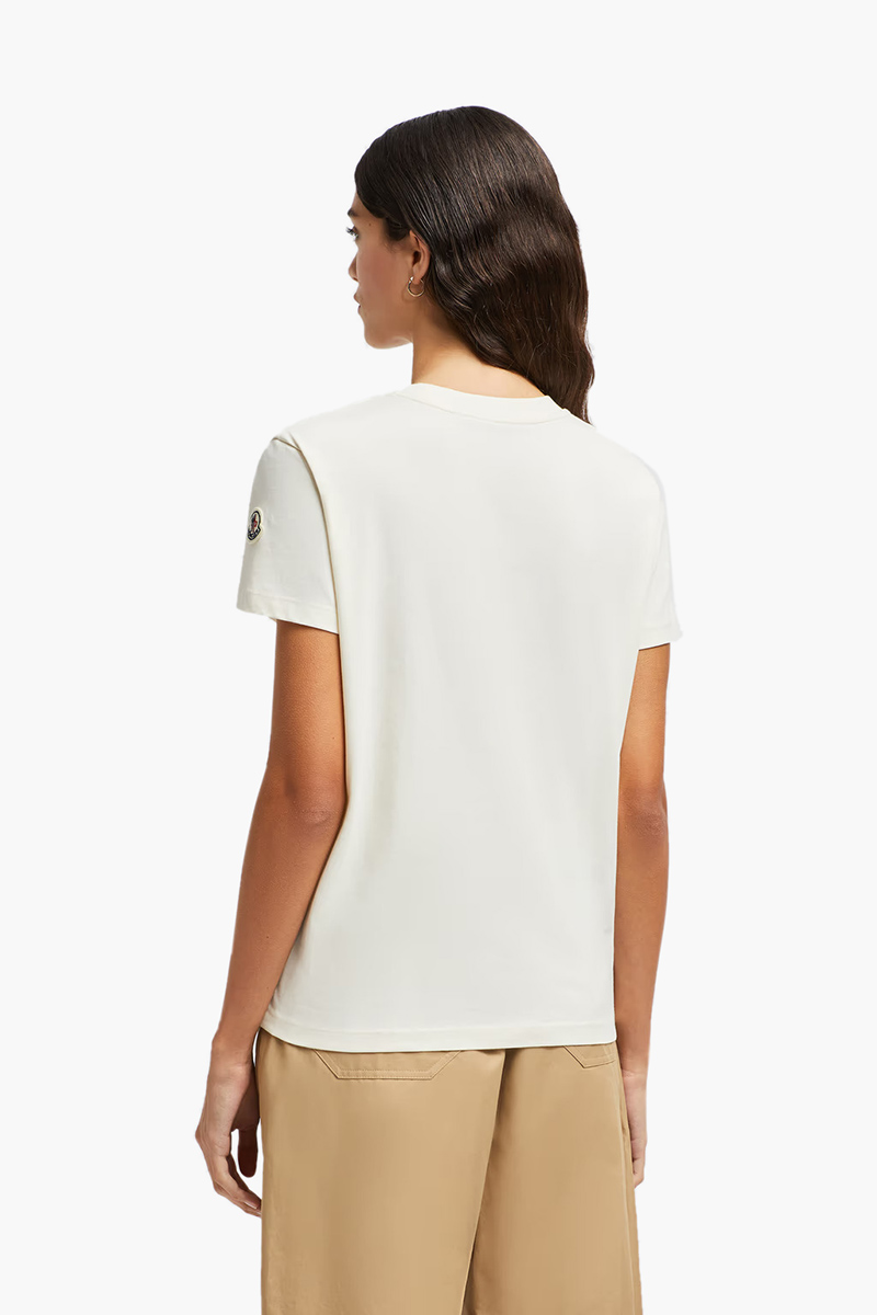 MONCLER Women Embroidered Tonal Logo T-Shirt in White Ivory Cotton 2