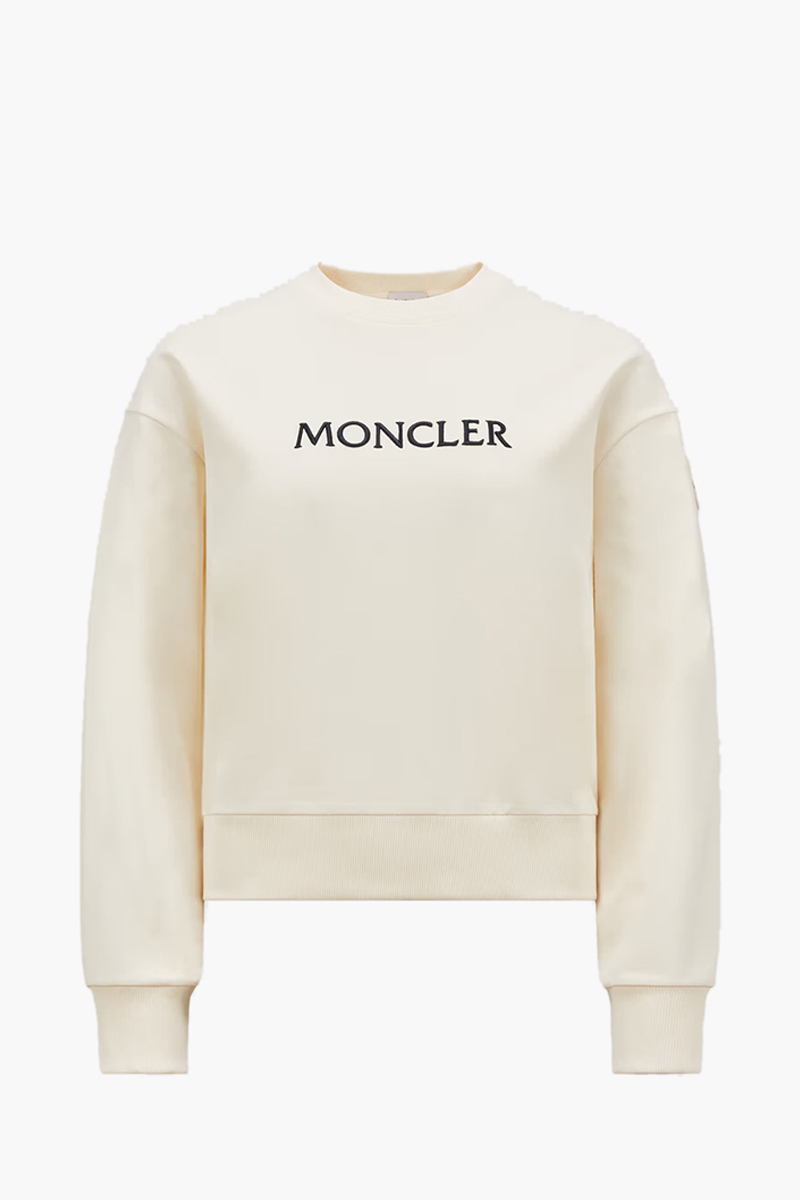 MONCLER Women Embroidered Tonal Logo Sweatshirt in White Ivory Cotton 0