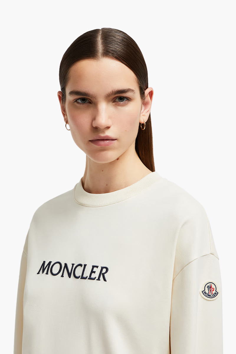 MONCLER Women Embroidered Tonal Logo Sweatshirt in White Ivory Cotton 3