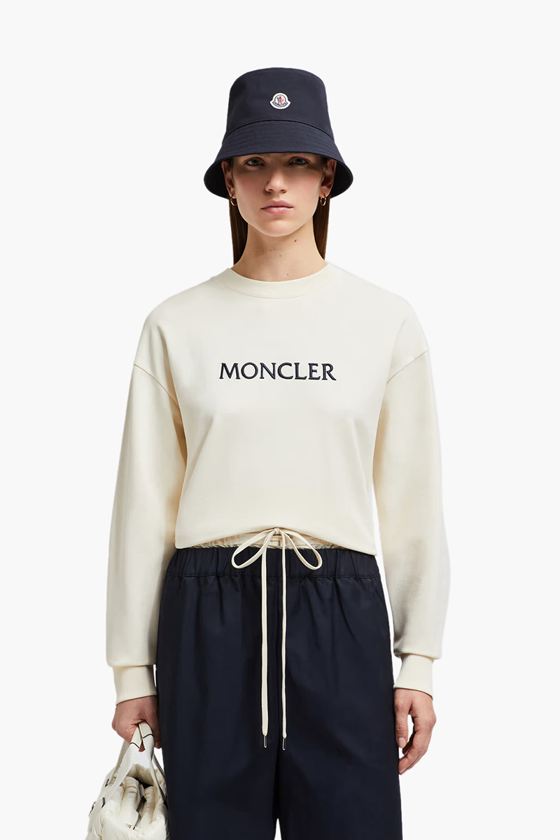 MONCLER Women Embroidered Tonal Logo Sweatshirt in White Ivory Cotton 4