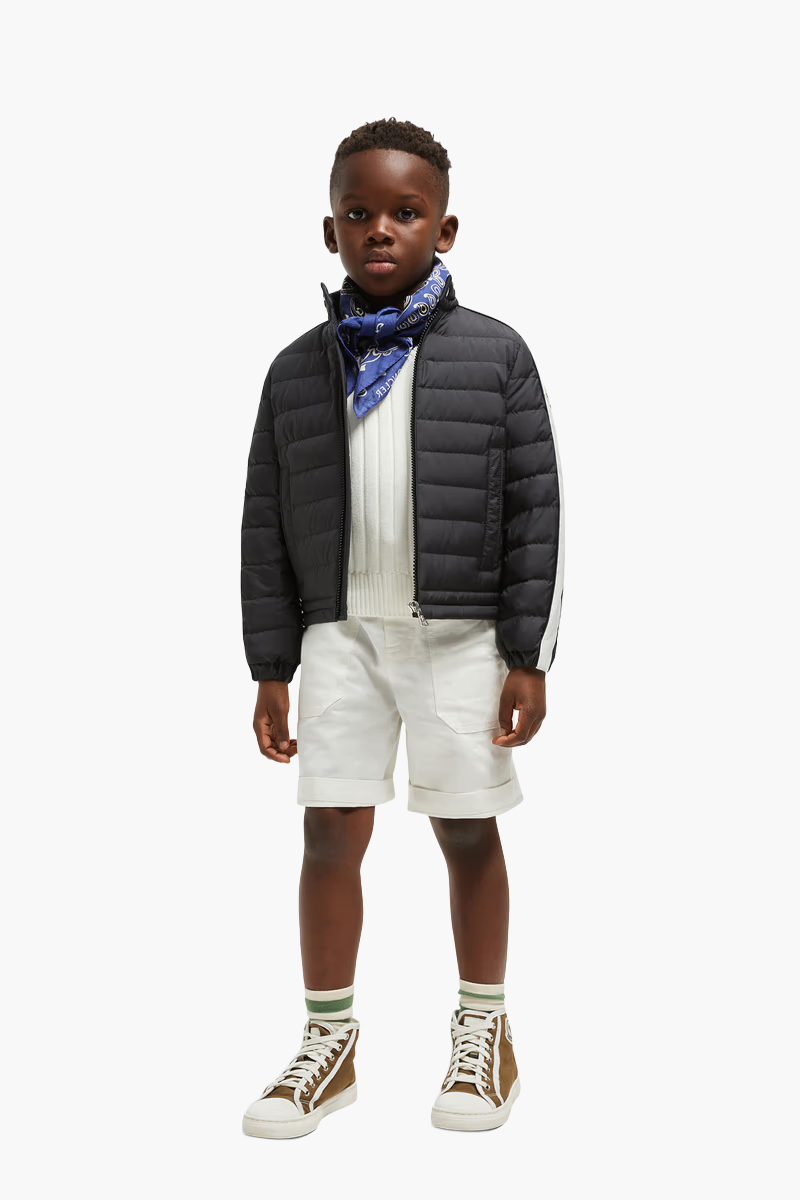 MONCLER Children Jacobus Down Biker Jacket in Black Recycled Polyester 1