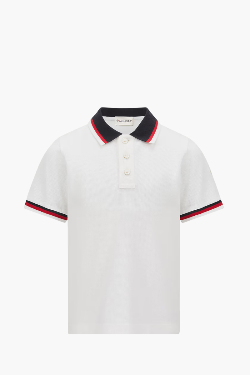 MONCLER Tricolor Trimmed Cotton Polo Shirt in White 0