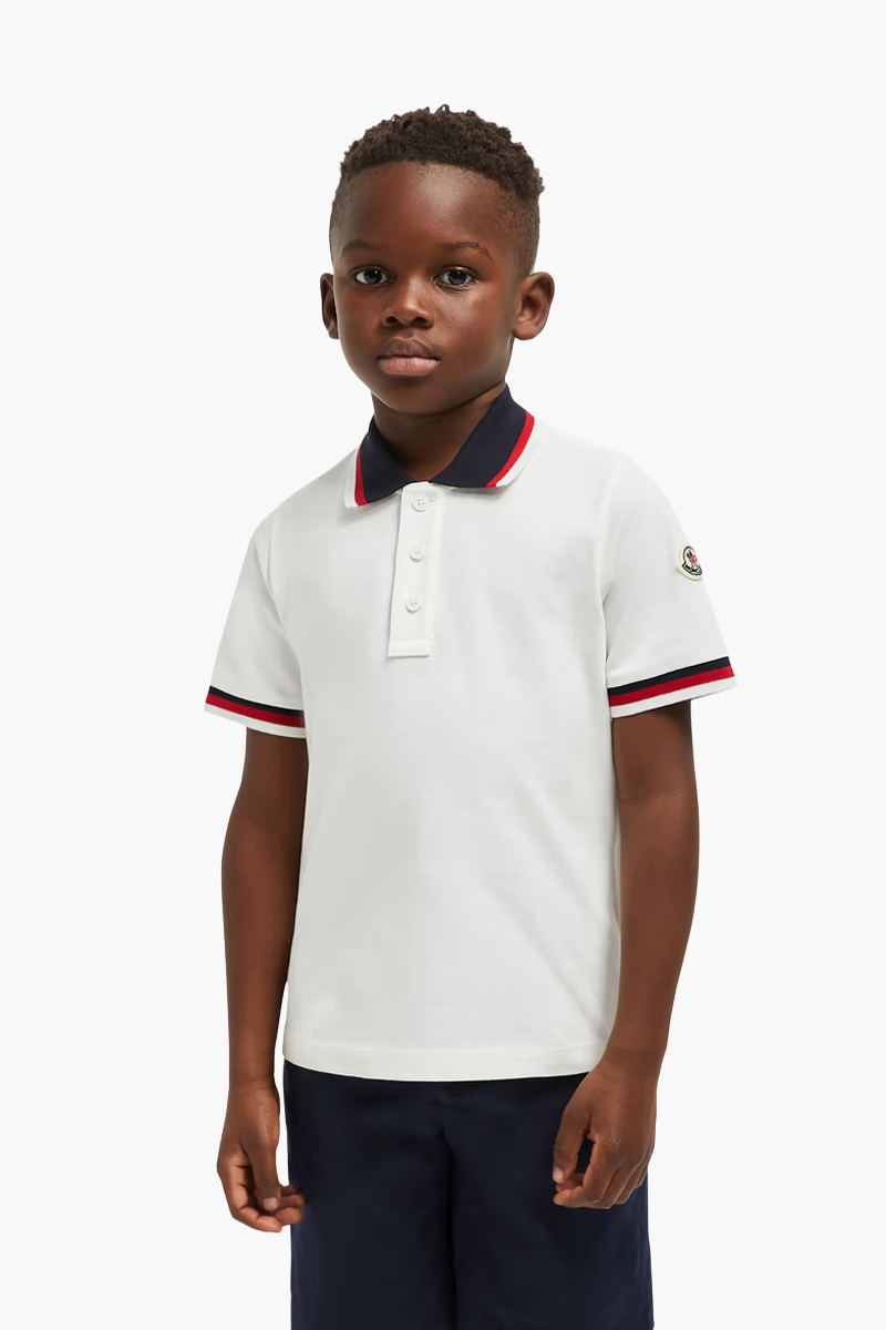 MONCLER Tricolor Trimmed Cotton Polo Shirt in White 1