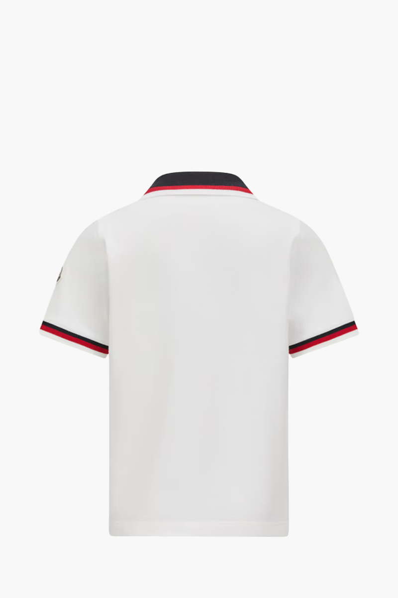 MONCLER Tricolor Trimmed Cotton Polo Shirt in White 2