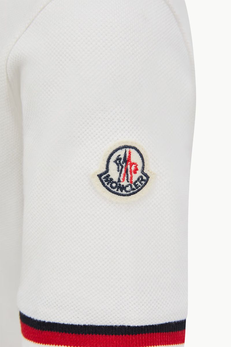 MONCLER Tricolor Trimmed Cotton Polo Shirt in White 3