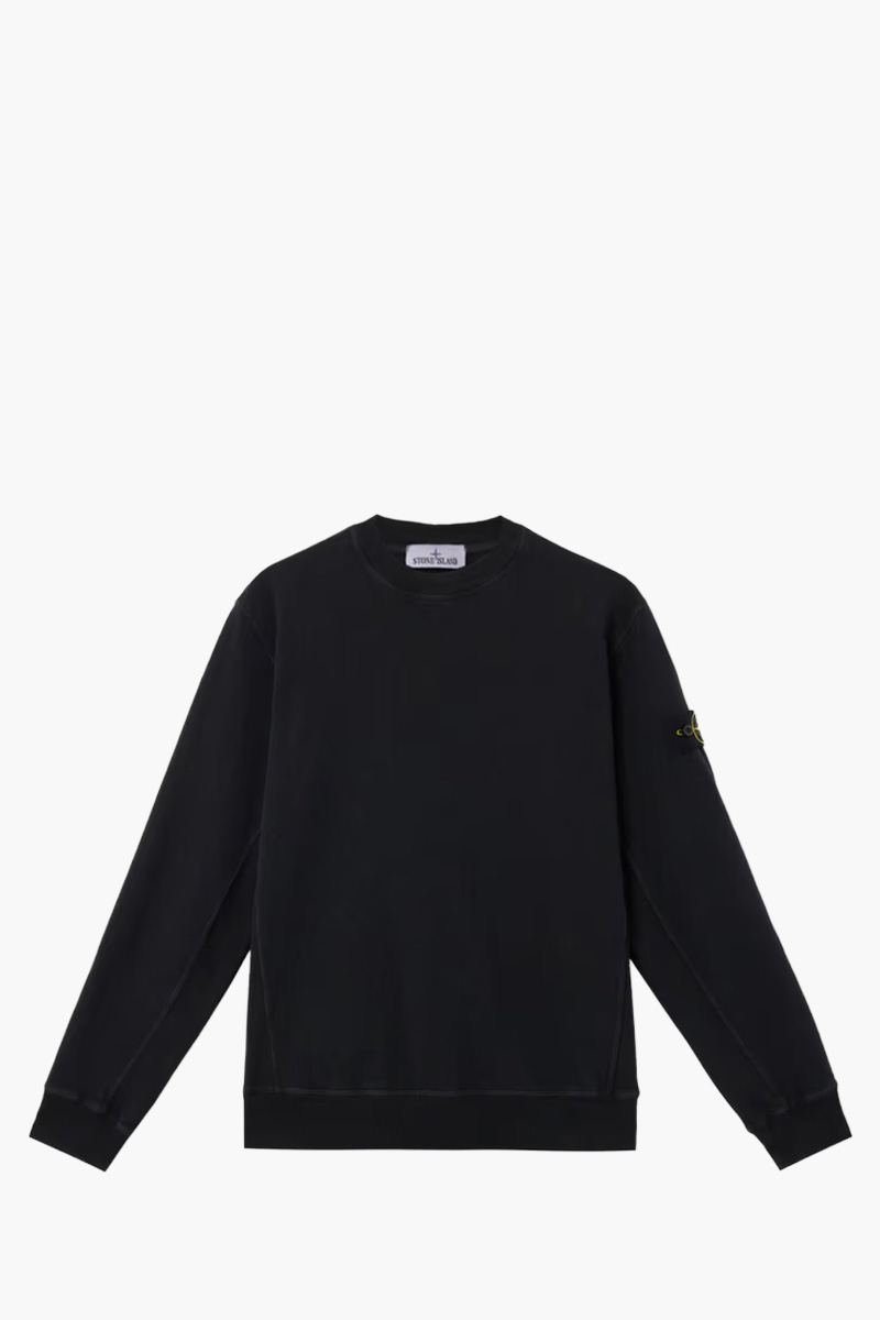 STONE ISLAND Men Crewneck Sweatshirt With Slub Effect in Black Malfile Fleece 0