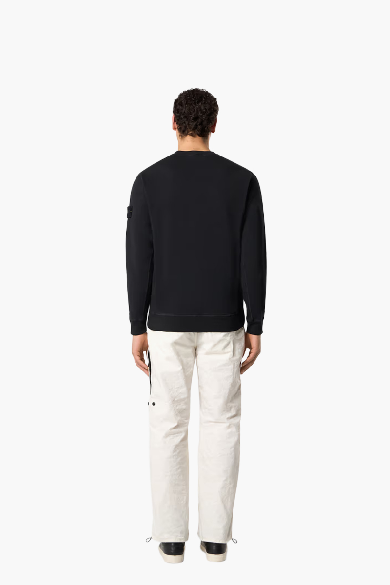 STONE ISLAND Men Crewneck Sweatshirt With Slub Effect in Black Malfile Fleece 2
