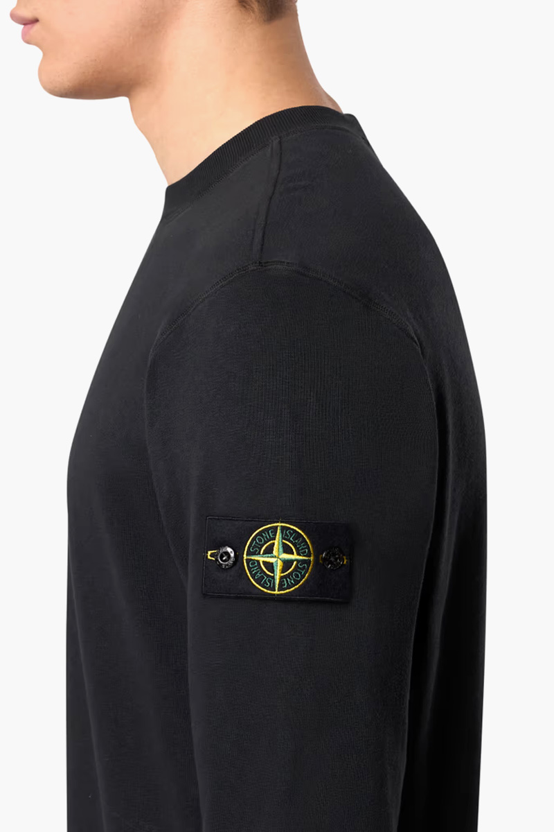 STONE ISLAND Men Crewneck Sweatshirt With Slub Effect in Black Malfile Fleece 3