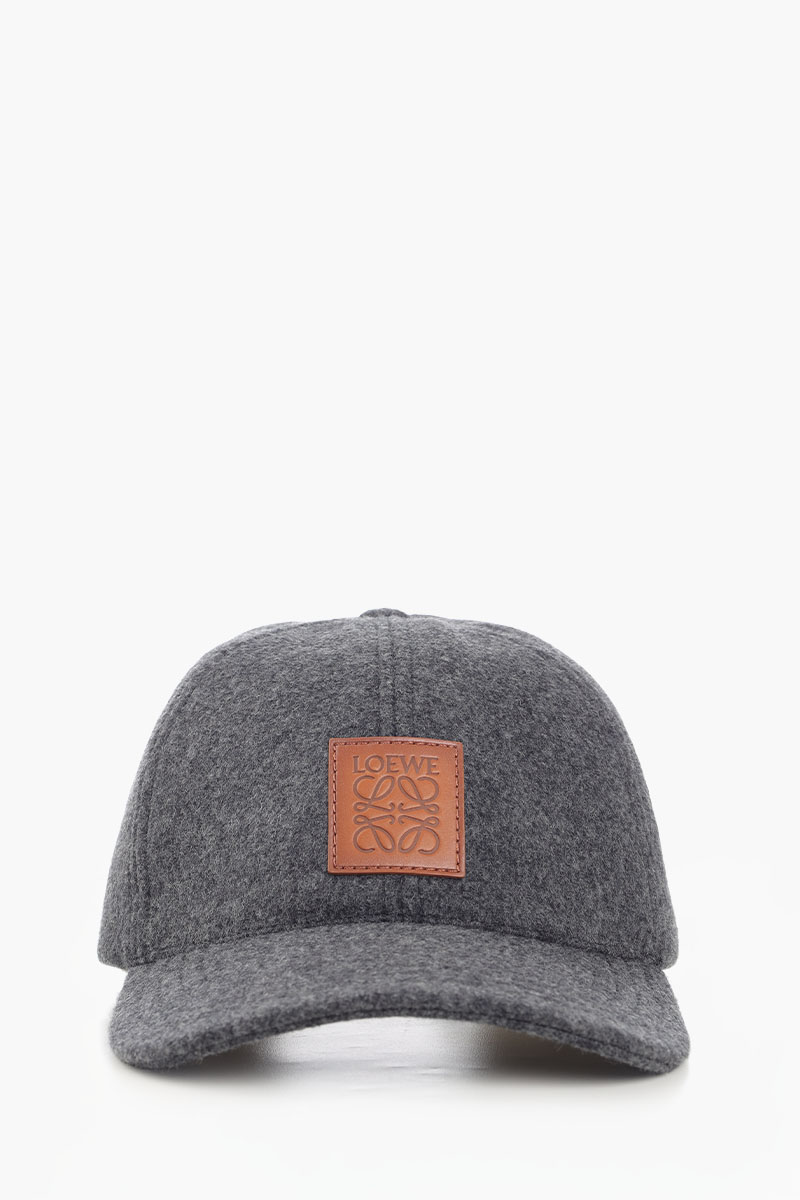 LOEWE Men Anagram Patch Cap in Grey Wool with Vintage-Effect 0