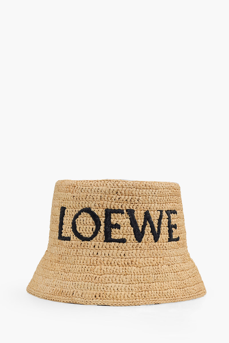 LOEWE Embroidered Logo Bucket Hat in Natural Raffia 0