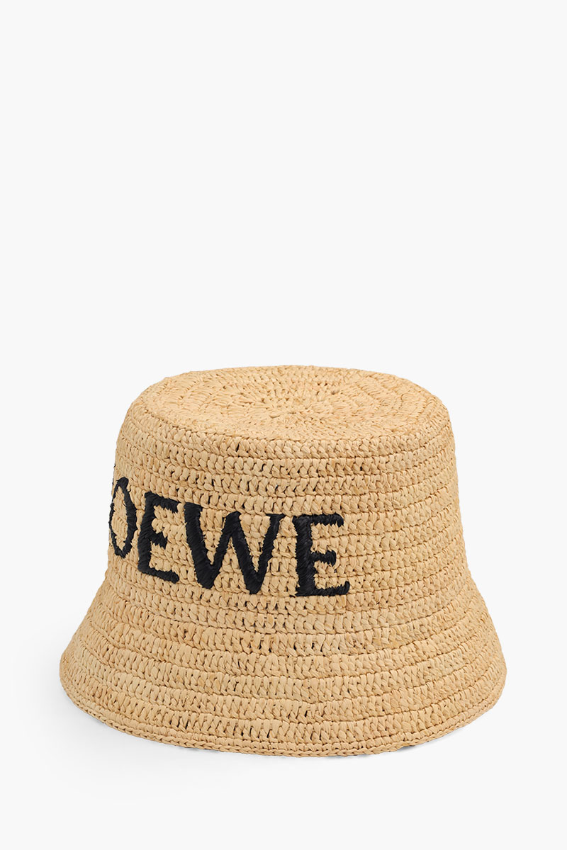 LOEWE Embroidered Logo Bucket Hat in Natural Raffia 2