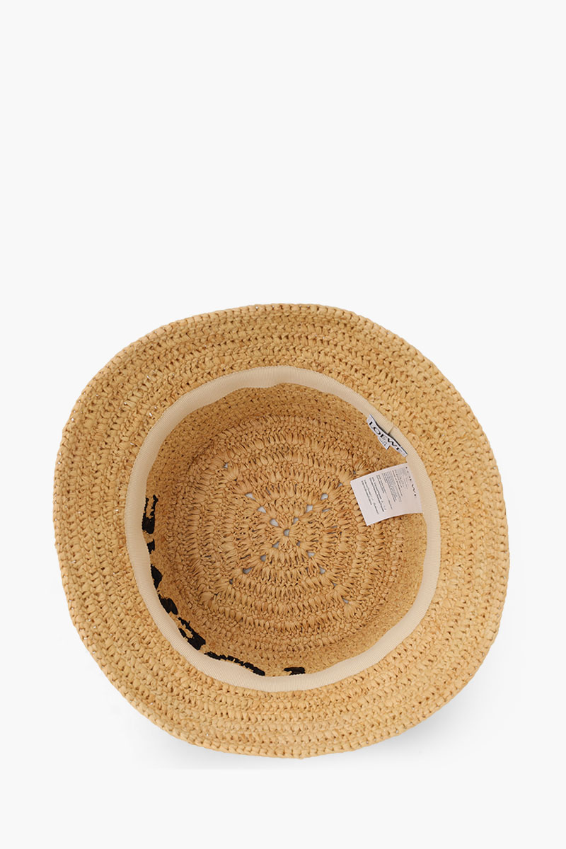 LOEWE Embroidered Logo Bucket Hat in Natural Raffia 3