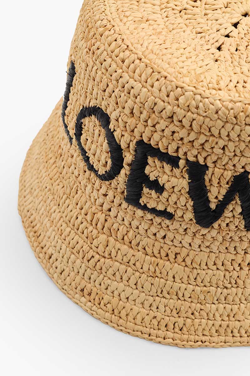 LOEWE Embroidered Logo Bucket Hat in Natural Raffia 4