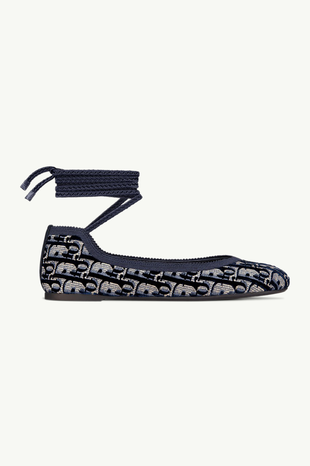 CHRISTIAN DIOR Oblique Poeme Laced Ballerina in Deep Blue Multicolors Embroidered Velvet 0