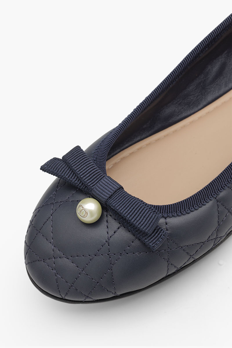 CHRISTIAN DIOR Bow CD Resin Pearl Ballerina Flat in Deep Blue Quilted Cannage Calfskin 4