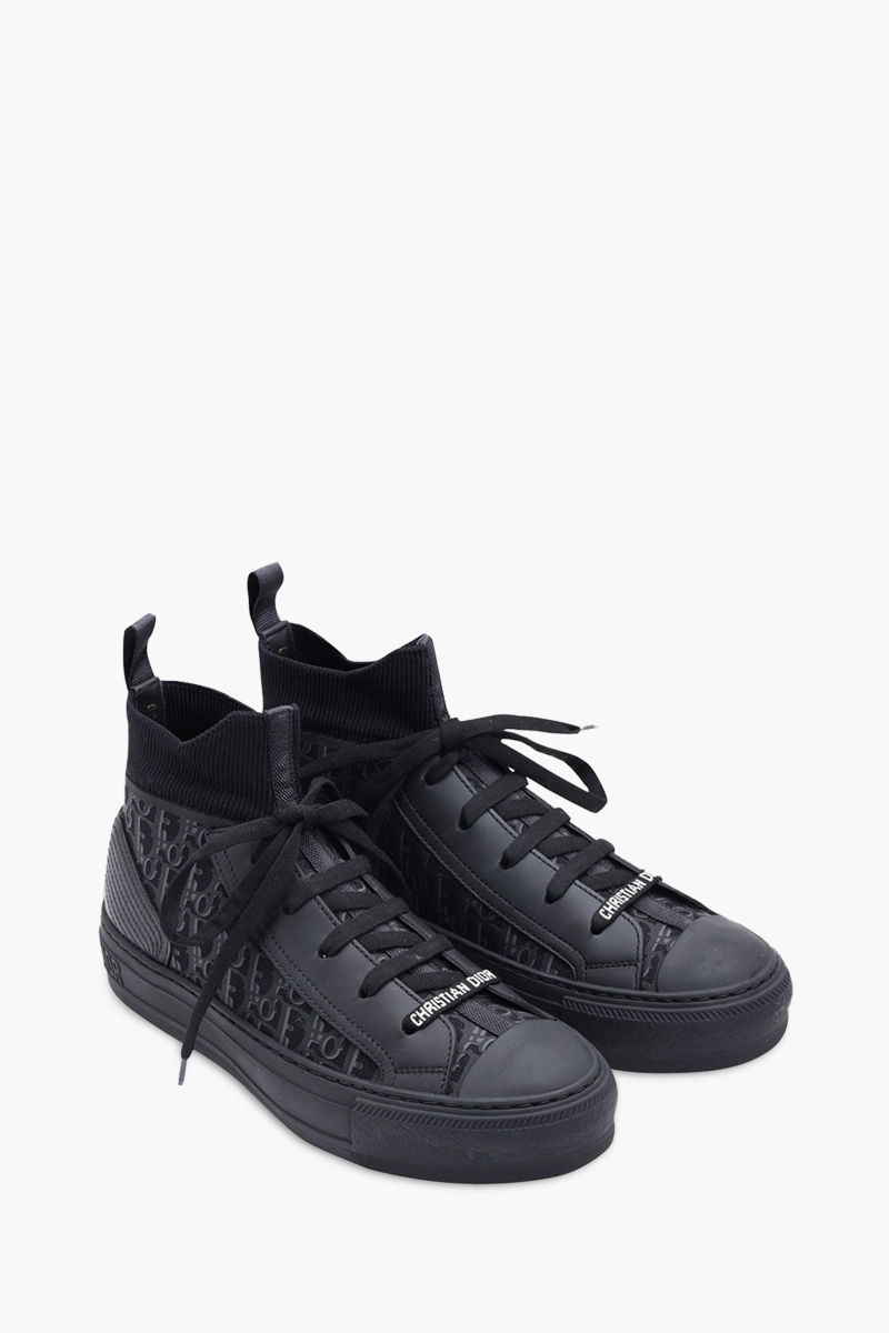 CHRISTIAN DIOR Walk n Dior Oblique Mid Top Sneakers in All Black 1