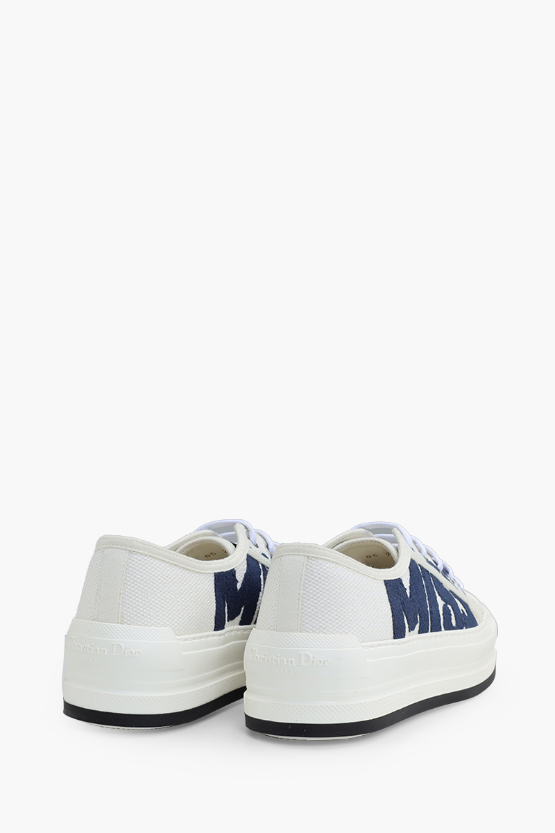 CHRISTIAN DIOR Walk Platform Sneakers in White/Deep Blue Cotton with Miss Dior Graffiti Motif 2